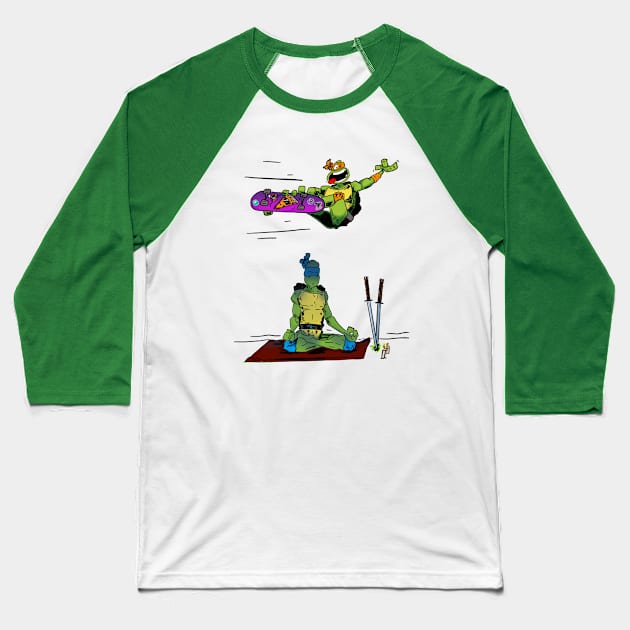 Mikey and Leonardo Meditate Together Baseball T-Shirt by Loft516